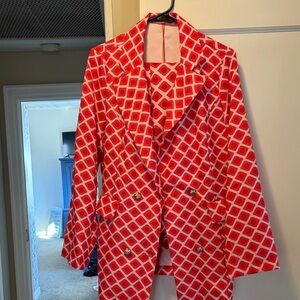Red and White Geometric Blazer